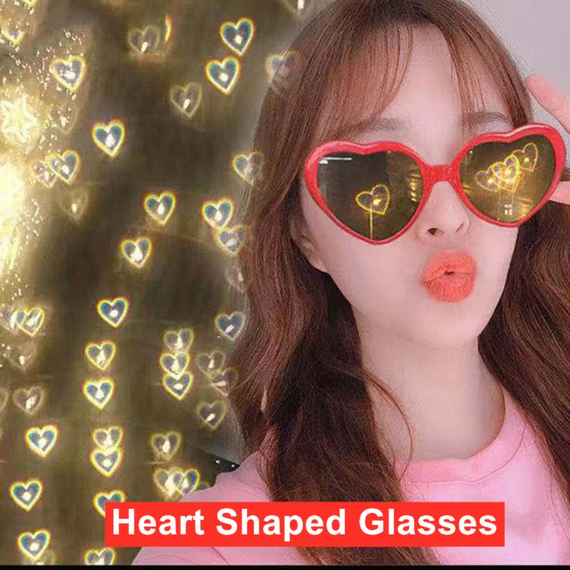 Óculos LOVE com efeitos especiais Love Heart Sunglasses Women Watch The Lights Change to Heart Shape At Night Diffraction Glasses Cardioid Light Effect Eyewear