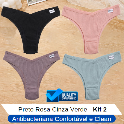 Calcinha Antibacteriana Ergonômica Algodão Kit 4 Peças