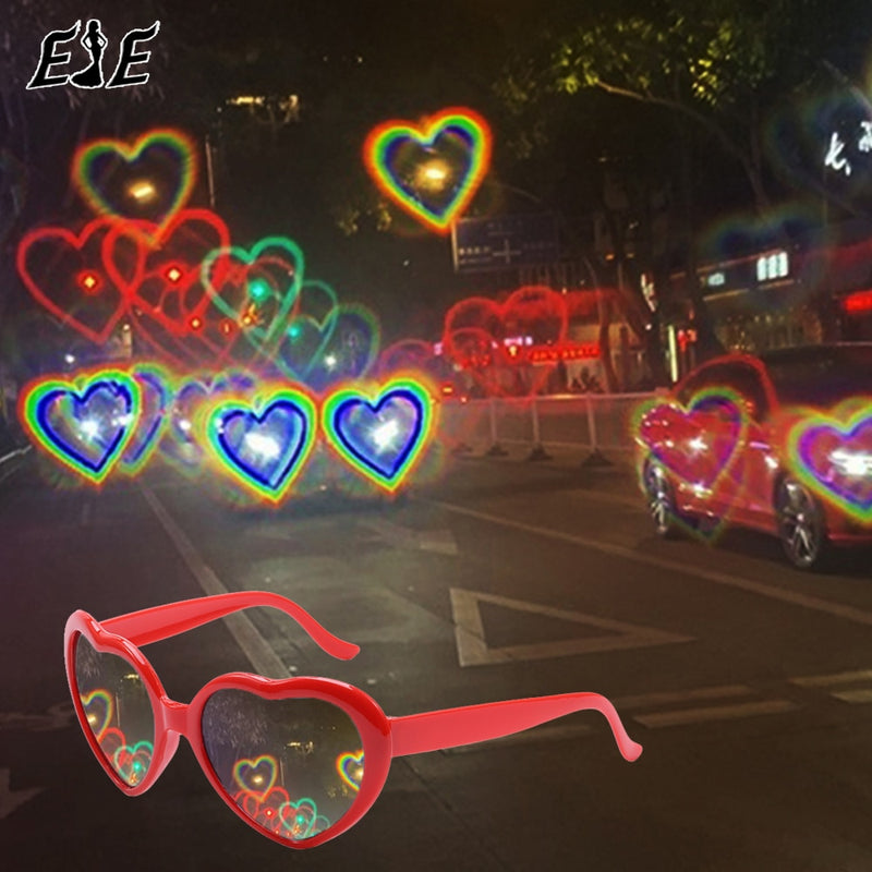 Óculos LOVE com efeitos especiais Love Heart Sunglasses Women Watch The Lights Change to Heart Shape At Night Diffraction Glasses Cardioid Light Effect Eyewear