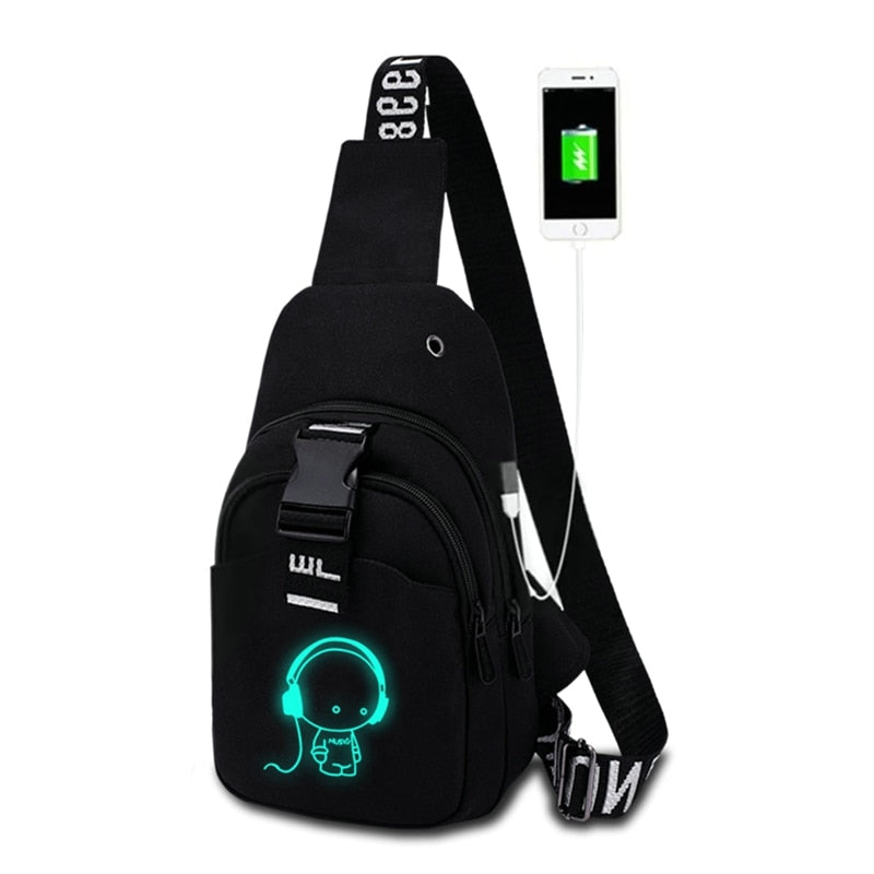 NOVA Mochila Crossbody USB com luz reflexiva anti roubo a prova d'água