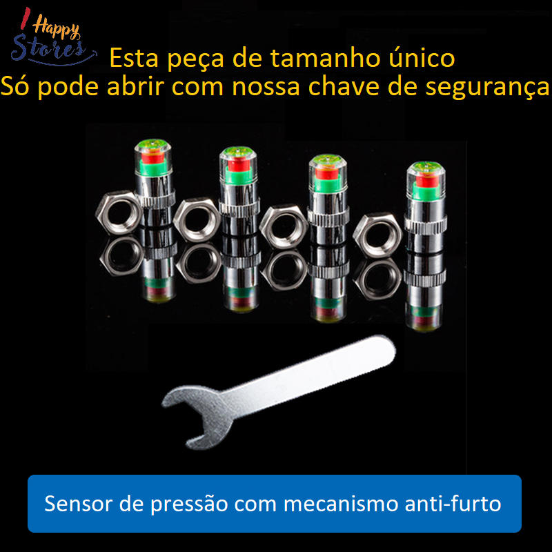 Detector de pressão para pneus RODA LIVRE® com chave anti furto (4 peças).